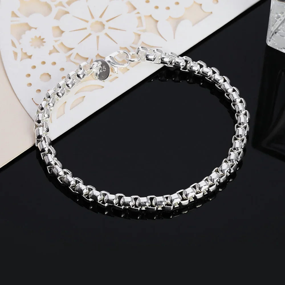 Wholesale 45-60cm 925 Sterling Silver 4mm Round Box Chain Necklace Bracelet set For Women Men Boy Wedding Engagement Charm