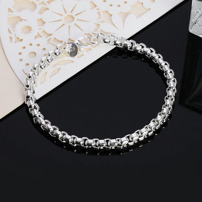 Wholesale 45-60cm 925 Sterling Silver 4mm Round Box Chain Necklace Bracelet set For Women Men Boy Wedding Engagement Charm