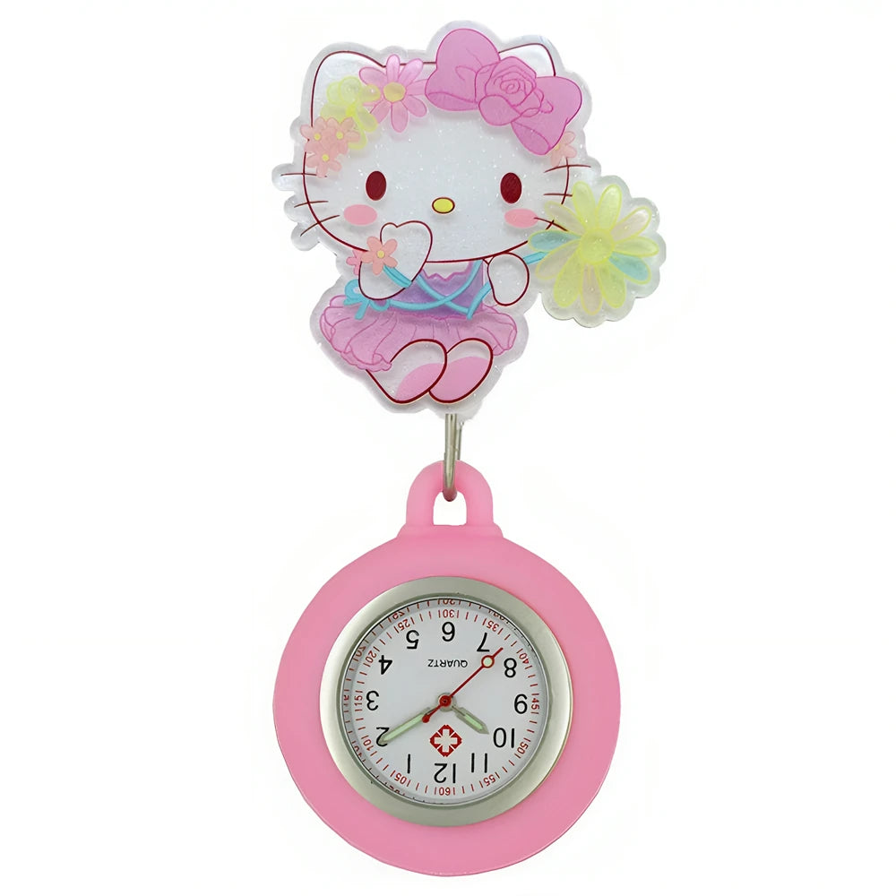 MINISO Nurse Doctor Hospital Medical Workers Lovely Cat Dog Health Care Hang Clip Badge Reel Pocket Watches Retractable Clock