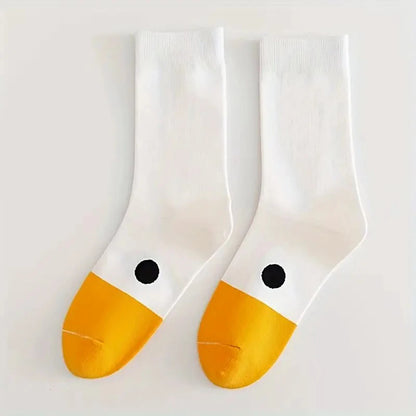 1/6 Pairs Cartoon Women Socks Fashionable And Versatile Cute Design Funny Goose Breathable Soft Comfortable Women Casual Socks?