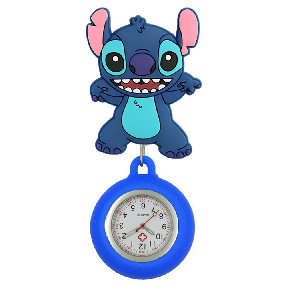 MINISO Cartoon Women Mens Nurse Doctor Students Mouse Bear Duck Lovely Retractable Badge Reel Clip Pocket Watches Clock Gifts