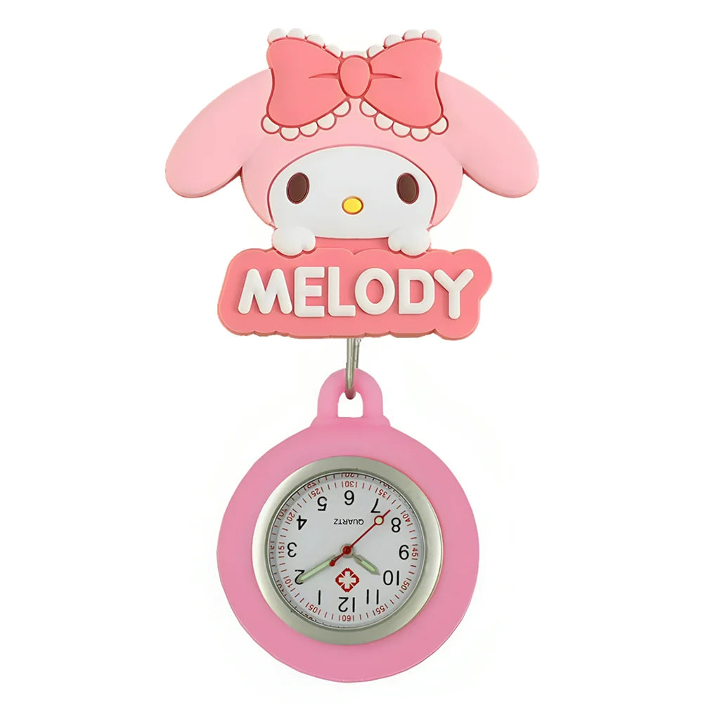 MINISO Cartoon Cute Cat Dog Rabbit Kitty Nurse Doctor Students Pretty Badge Reel Clip Hang Pocket Watches Clock Hospital Gifts
