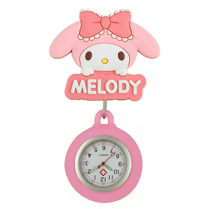 MINISO Cartoon Cute Cat Dog Rabbit Kitty Nurse Doctor Students Pretty Badge Reel Clip Hang Pocket Watches Clock Hospital Gifts