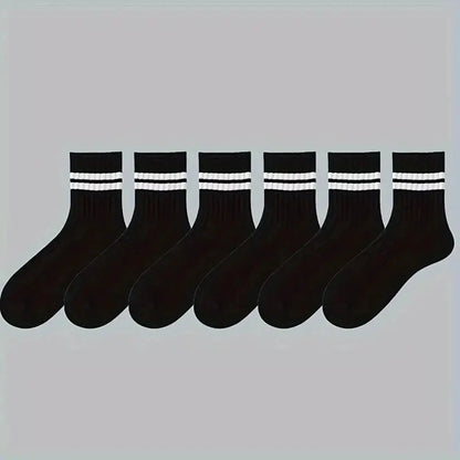 6 Pairs Men's Socks Spring Autumn Simple Casual Black White Striped Socks Breathable Mid Tube Sock High-quality Round Neck Socks