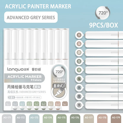 Languo 9pcs/box Soft Brush Acrylic Marker Pen Set£¬DIY Hand Drawn,Paint Art Markers pens,Student Graffiti Acrylic Paint Pens,M720