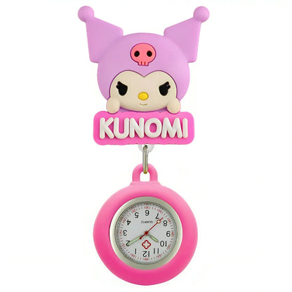 MINISO Cartoon Cute Cat Dog Rabbit Kitty Nurse Doctor Students Pretty Badge Reel Clip Hang Pocket Watches Clock Hospital Gifts