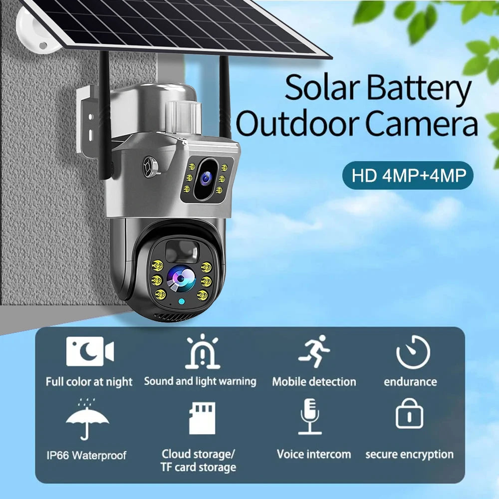 V380 Pro WiFi Solar Camera 4G Dual Lenses Outdoor 8MP Low Power Battery IP Camera PIR Night Vision 4K CCTV Security Protection