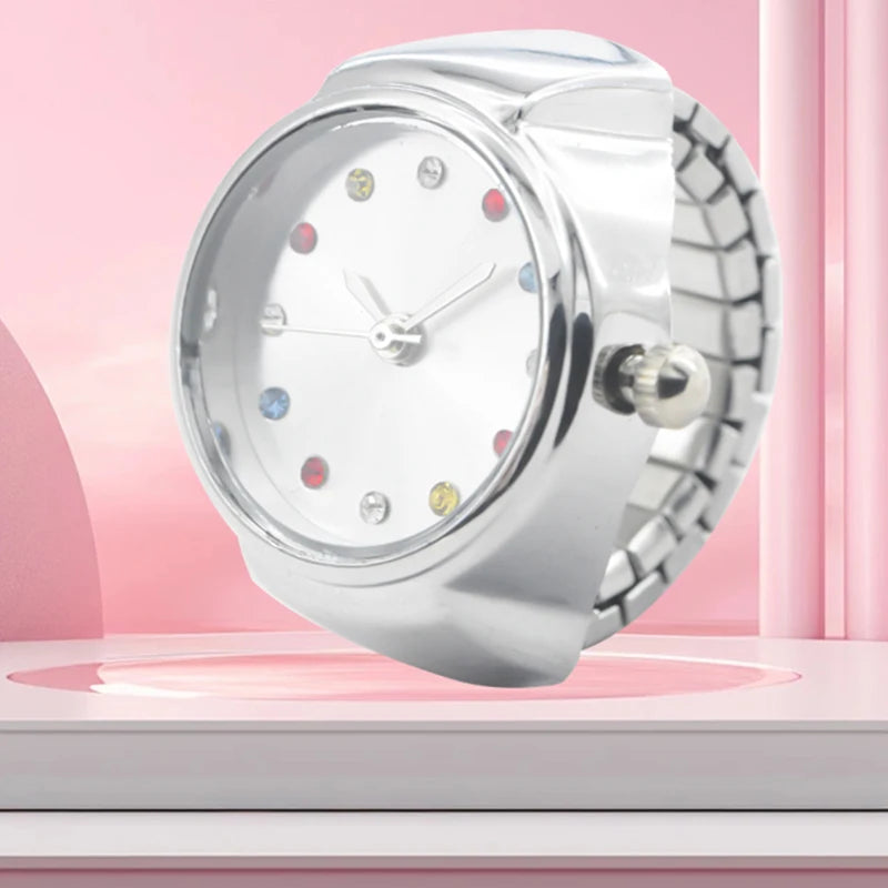 New Hot Sales Creative Diamond-Set Ring Watches With Alloy Cases, Finger Round Dials For Couples And Men