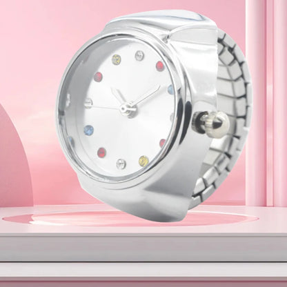 New Hot Sales Creative Diamond-Set Ring Watches With Alloy Cases, Finger Round Dials For Couples And Men