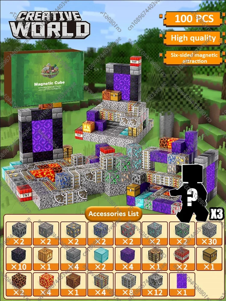 Magnetische Bausteine ​​Mine World Magnetwürfel-Set für Jungen und Mädchen, Kinder ab 3 Jahren, DIY-Modell, Kinder, STEM, sensorisches Spielzeug, Geschenk 