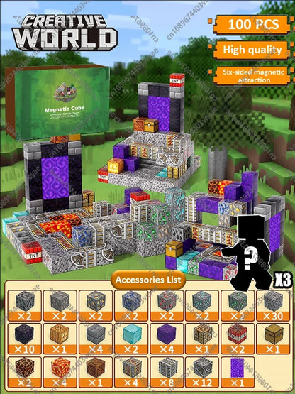 Magnetische Bausteine ​​Mine World Magnetwürfel-Set für Jungen und Mädchen, Kinder ab 3 Jahren, DIY-Modell, Kinder, STEM, sensorisches Spielzeug, Geschenk 