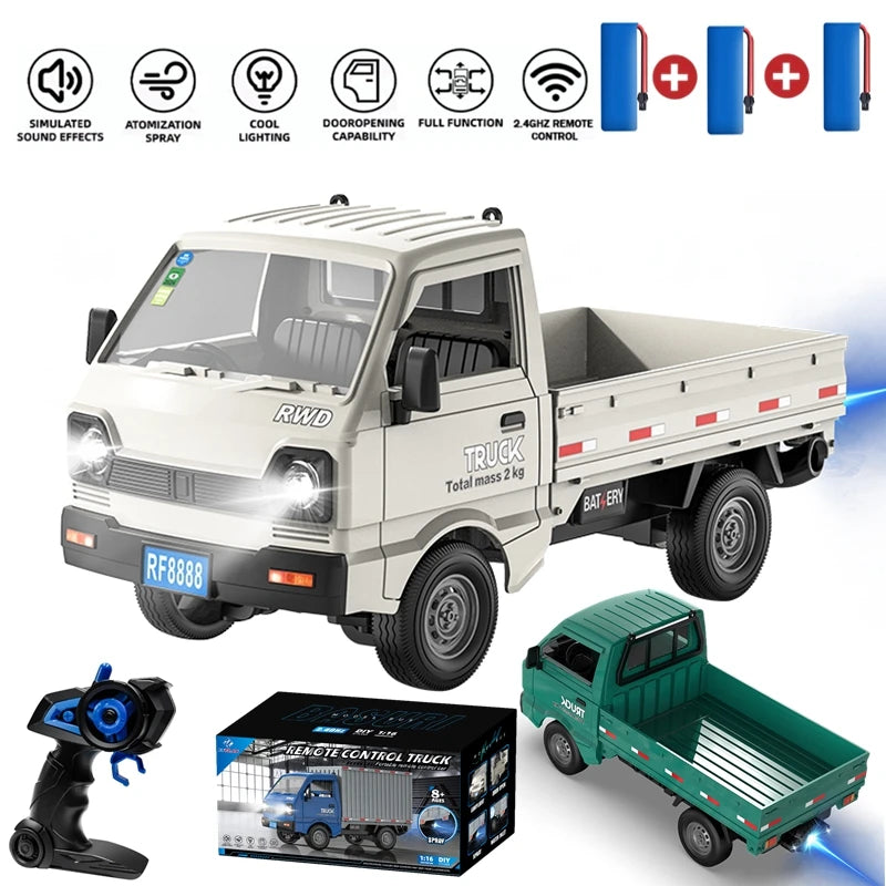 Neues ferngesteuertes Auto KF21 1:16, 2,4 GHz, simuliert Drift- und Kletter-Trucks mit Sprühnebel und LED-Leuchten, Spielzeug für Kinder und Jungen, Geschenk 