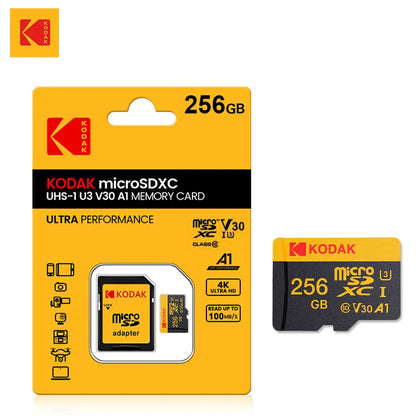 KODAK Micro SD Memory Card 64gb TF Flash 32gb Class10 SD Cards 128gb 256gb 512gb U3 V30 A1 Storage Card for Car Camera PC Phone