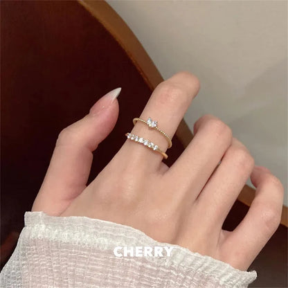 2PCS Aesthetic Elegant Dainty Crystal Heart Rings for Women Girls Gold Color Stackable Delicated Love Finger Ring Set Jewelry