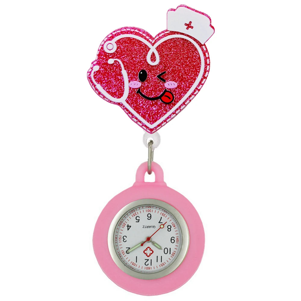 Hospital Health Care Shiny Heart Medical Icons Cartoon Lovely Nurse Doctor Clip Pocket Watches Hang Clock Gift Watch