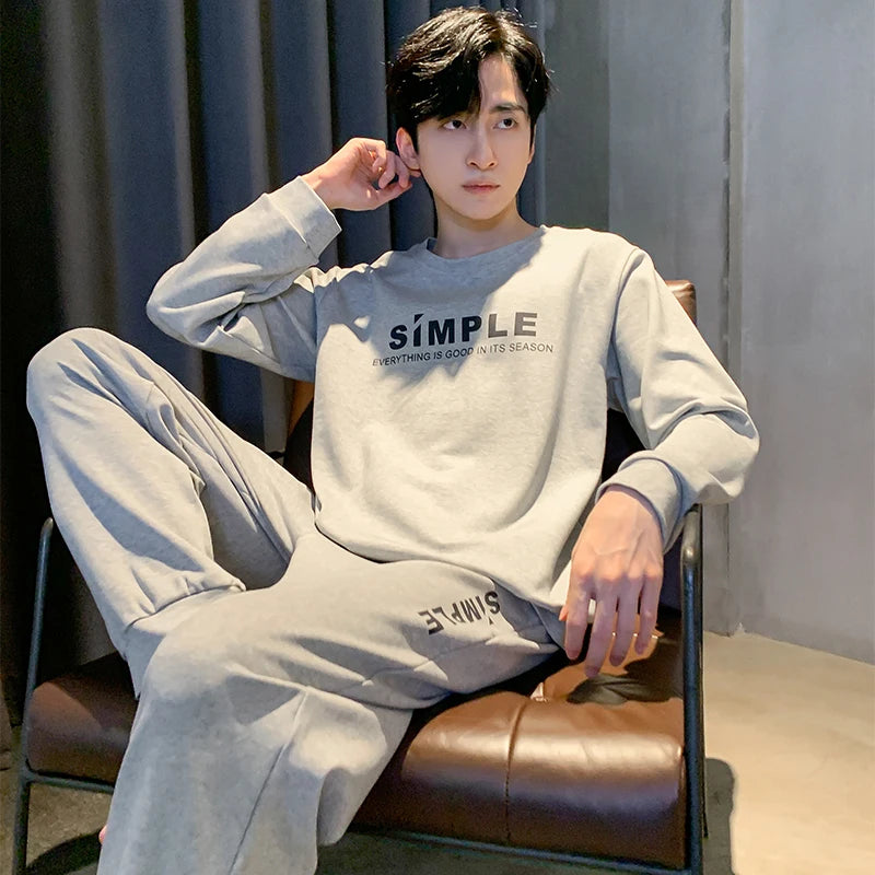 Spring Autumn Plus 4XL Knitted Men's Sleepwear Letter Lattice Pajamas Plaid Pajamas Sets Casual Loungewear Pyjamas Night Fashion