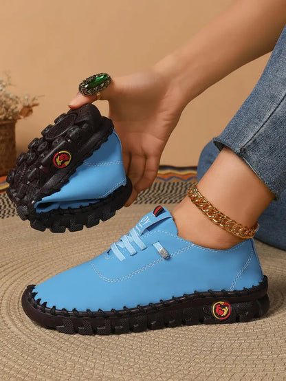 2025 Spring and Autumn Hand-stitched Single Shoes Large Size Women's Shoes Middle-aged Mom Shoes White Shoes Flat Casual Shoes