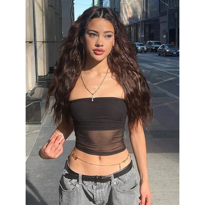 Fashion Hot Girl Slim Fit Vest Bandeau Neckline Casual Style Daily Wear Top New Mesh Top Bandeau Style Womens Top