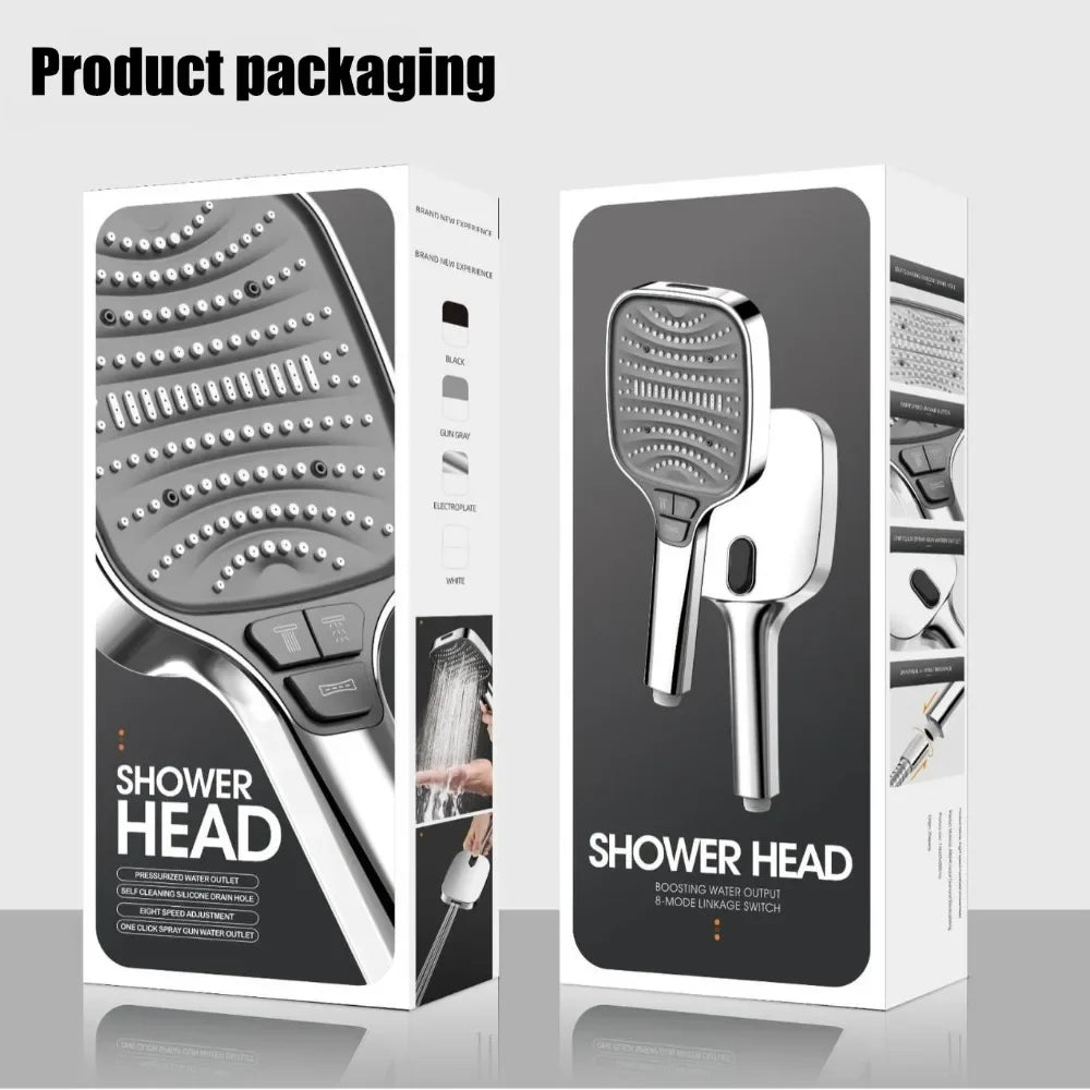 8 Modes Filter Shower Head 12cm Large Panel Bathroom High Pressure Water Saving Rainfall Showerhead Square Shower Nozzle