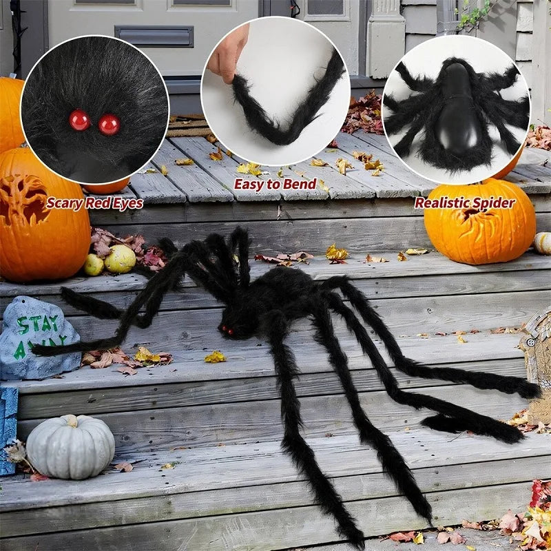 30cm/50cm/75cm/90cm/125cm/150cm/200cm Horror Halloween Giant Black Spider Decoration Haunted House Party Props Halloween Decor