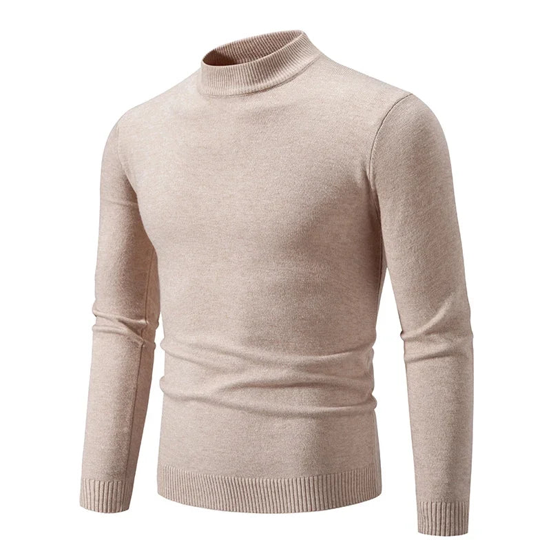 New Sweatwear Men's Half Neck Basic Solid Color Sweaters Round Neck Elastic Pullovers Warm Autumn Knitted Oversized Sweater Men