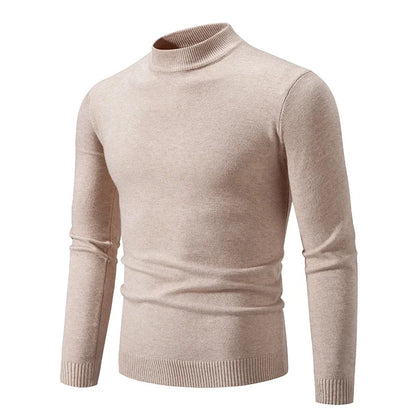 New Sweatwear Men's Half Neck Basic Solid Color Sweaters Round Neck Elastic Pullovers Warm Autumn Knitted Oversized Sweater Men