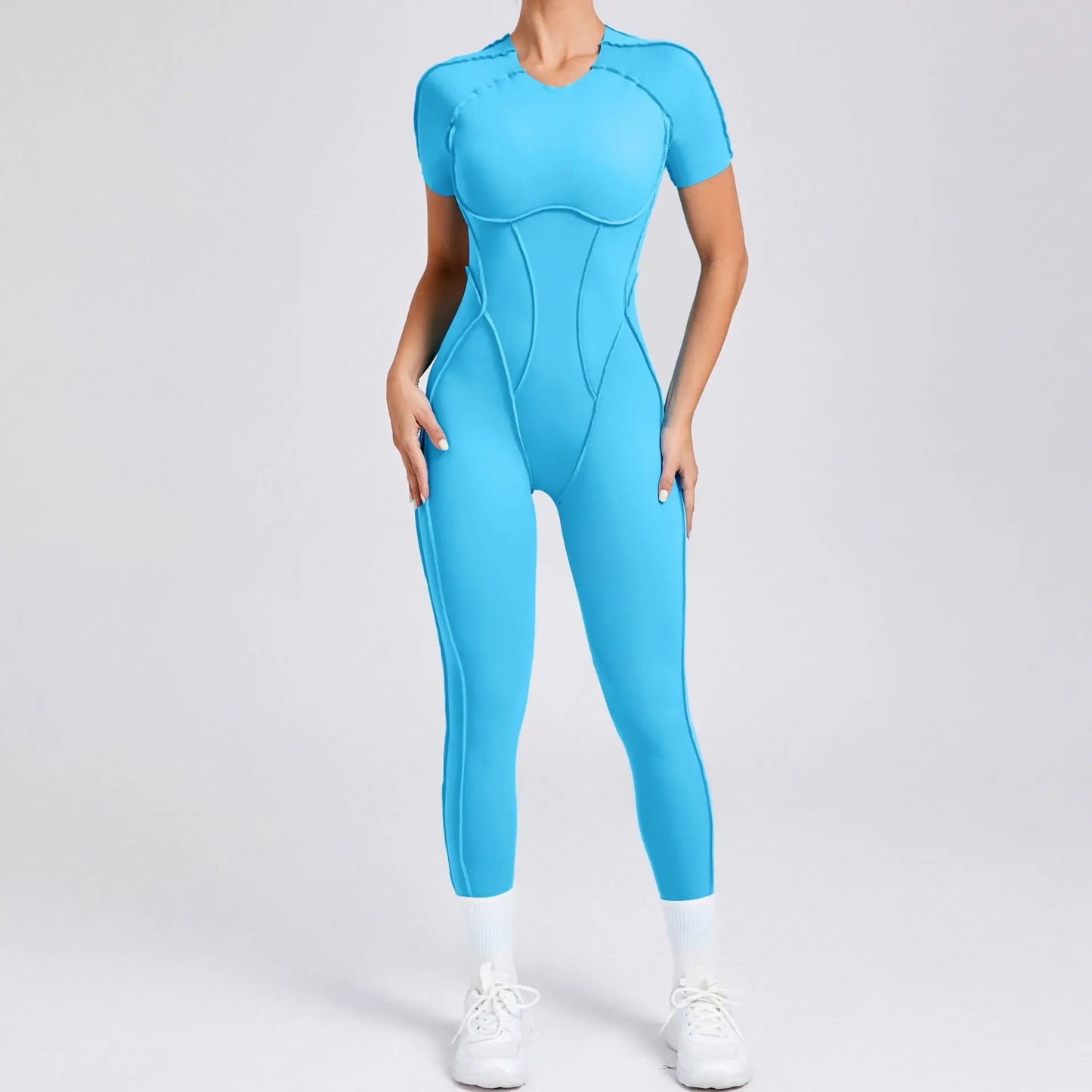 New Women's One-piece chest pad Yoga Jumpsuit leggings Short sleeve Backless Slim Fit Sports Outfit High elasticity soft comfort