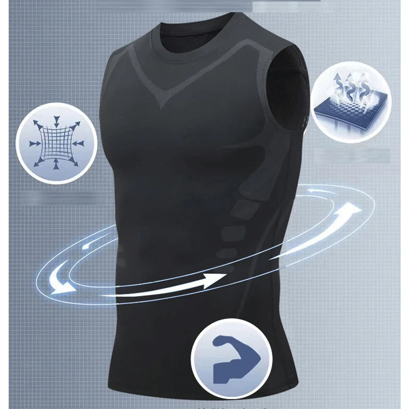 Men's sci-fi printed black vest, fashionable and casual men's quick drying T-shirt, sports and fitness round neck elastic vest