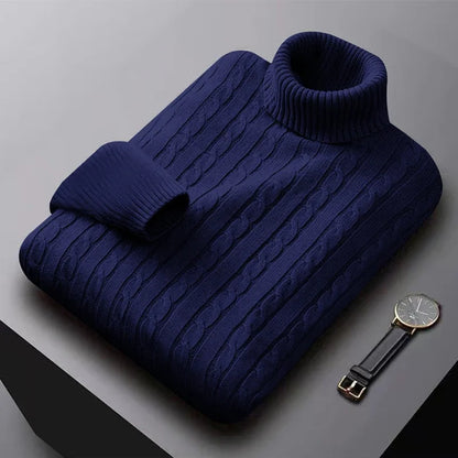 2025 New Men's High Neck Sweater Solid Color Pullover Knitted Warm Casual Turtleneck Sweatwear Woolen Mens Winter Outdoor Tops