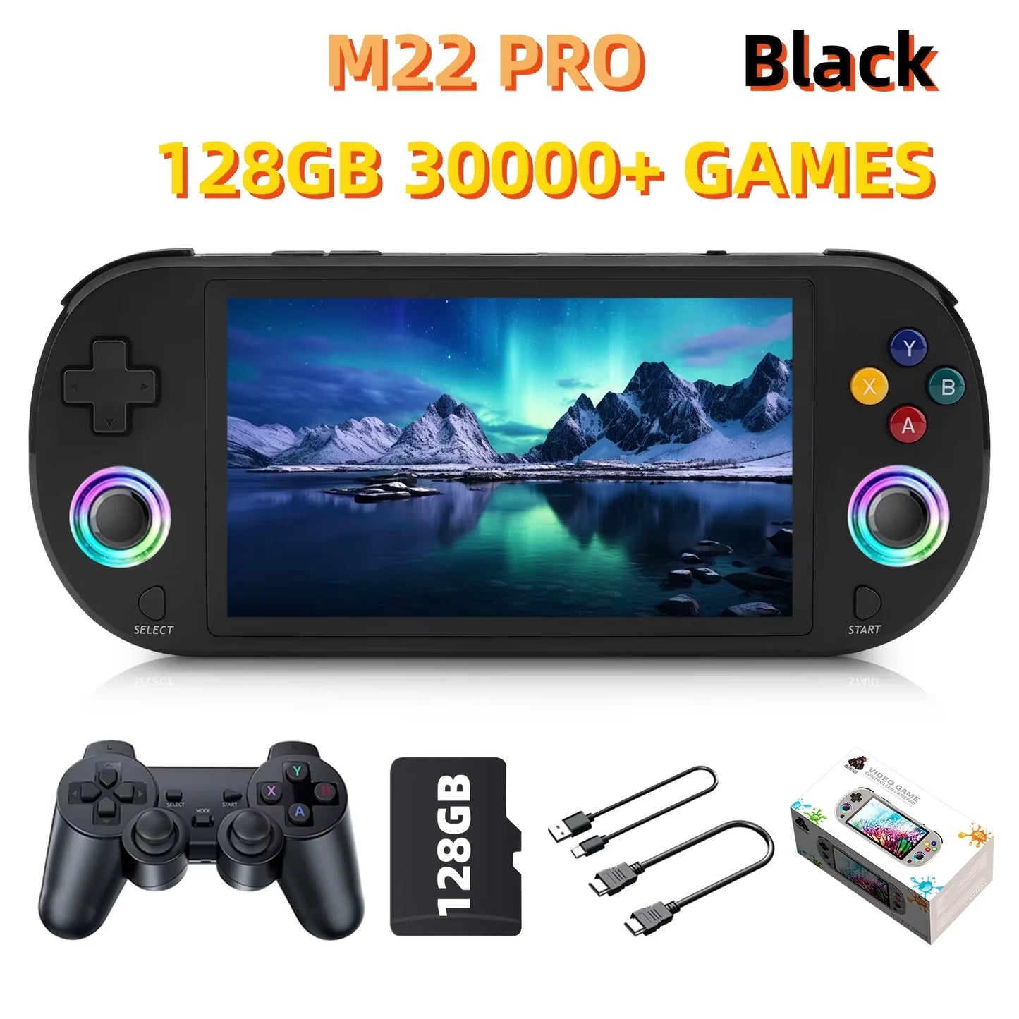 New 128GB M22 Pro Portable Pocket Retro Handheld Video Game Console 5.0 Inch IPS Screen 1920*1080 Display Support LINUX Emelec