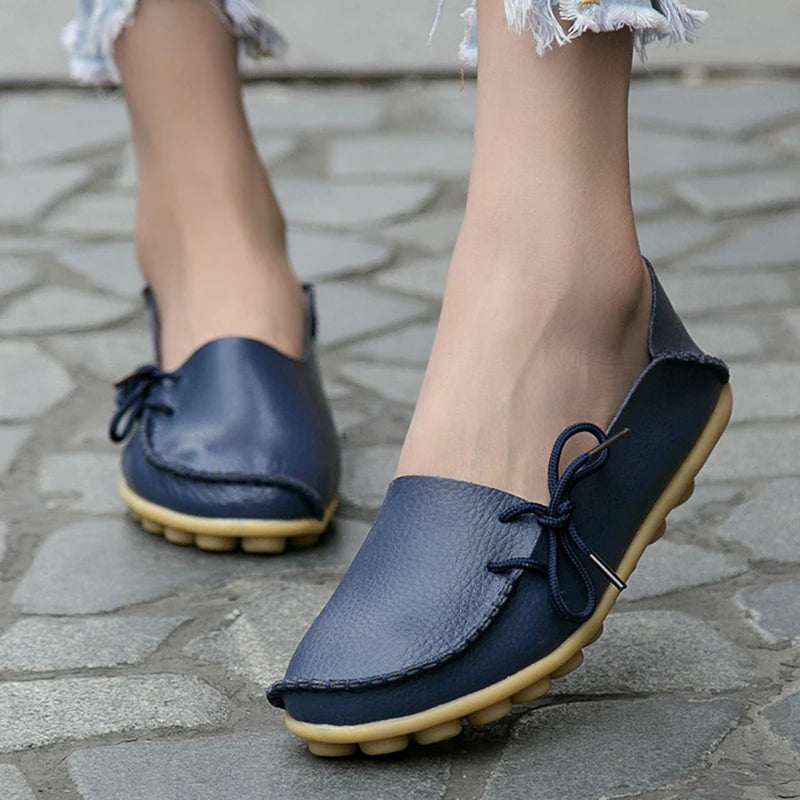 Fashion Women Flats Genuine Leather Oxford Women's Shoes Moccasins Women Shoes Slip On Bowtie Flats Tenis Shoes Woman Plus Size