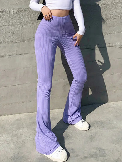 Slim High Waist Capris Sexy Bell Bottom Flare Tights Solid Hot Y2k Women Clothes E Girl Aesthetic Fashion Streetwear Woman Pants