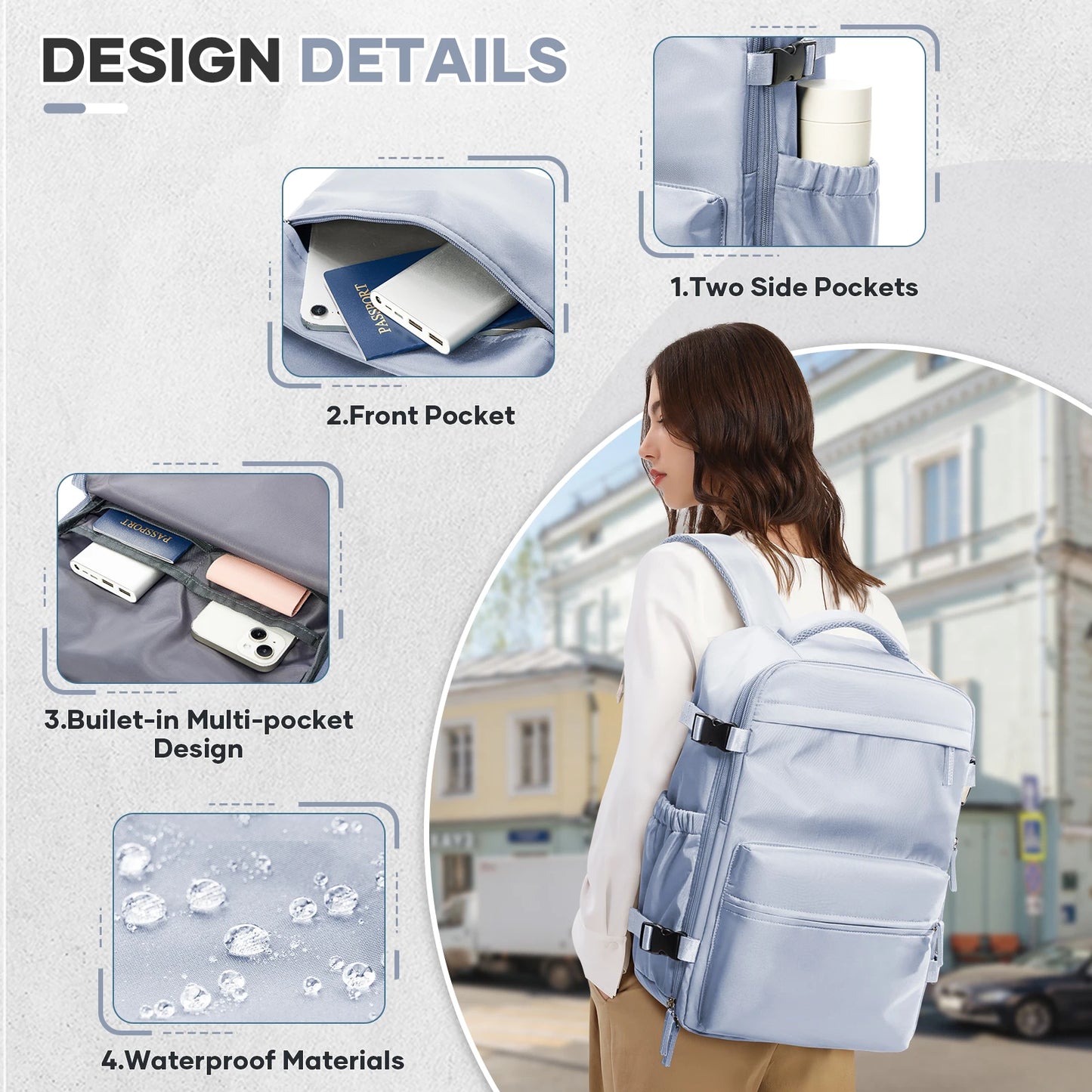 Fashion College Backpack Men Vacuum Compression Backpack, Women Men 15.6in Laptop Backpack Expand Hiking Vacuum Travel Backpack