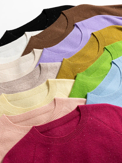 SuyaDream, 100%Merino Wool Pullovers for Woman, Round Neck, Short Sleeved Sweaters, 2025 Fall Winter Soft Warm Top, Pink, Olive