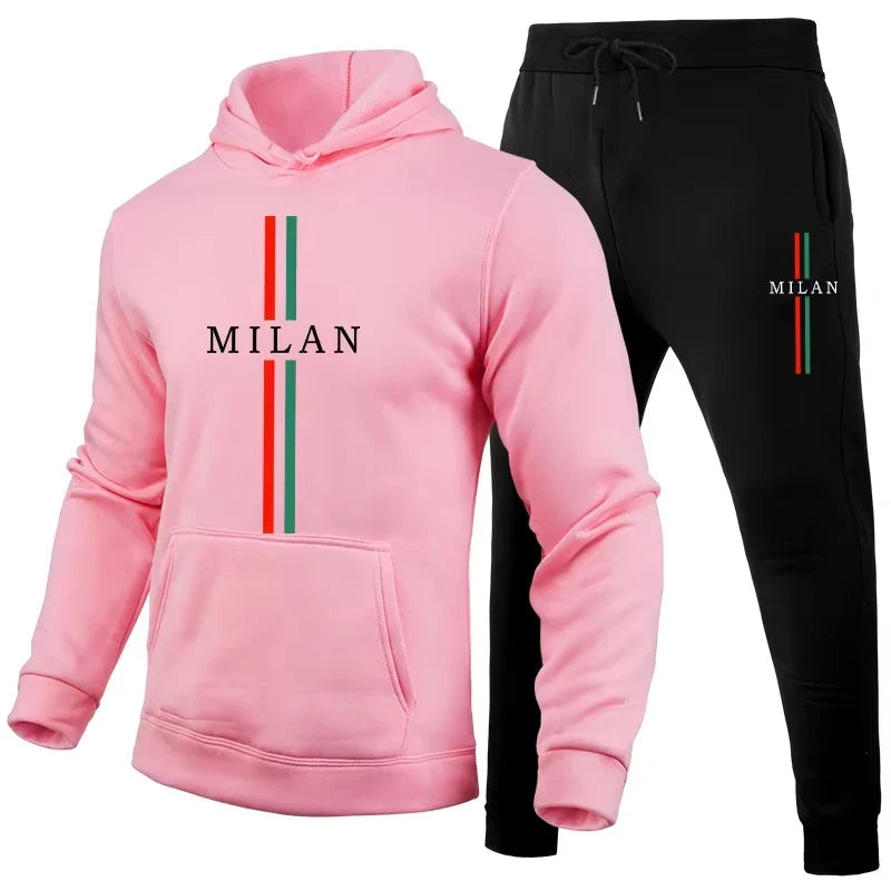 PARIS Letter Print Sweatshirt Suit Men's Fleece Hoodie Pants Set Spring Autumn Winter Warm Casual Sports Pullover Trousers Sets