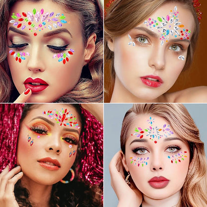 1Sheet 3D Rhinestone Face Tattoo Stickers Coloful Glitter Gems Sliders Festival/Makeup Waterproof With Diamond Tattoos Decals *&