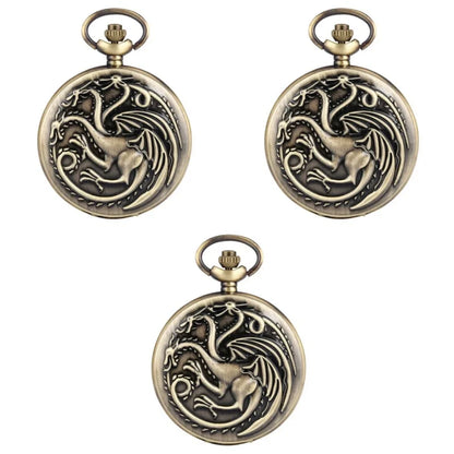 Three-headed Dragon Quartz pocket Watch Vintage Bronze Fire Monster necklace Vintage antique watch