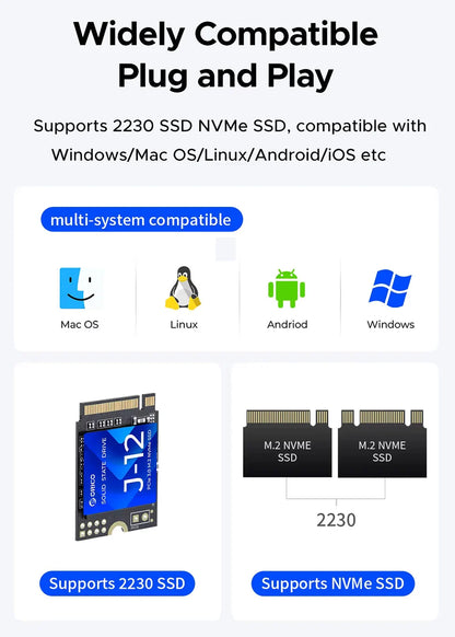 ORICO Portable M.2 2230 NVMe SSD Case 10Gbps External Hard Disk Enclosure USB C 3.2 Gen 2 M2 Housing Storage Box for PC Laptop