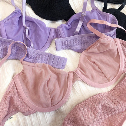 Summer 6 Color Women Underwear Sexy French Bralette Push Up Bra Set Ultra Thin Thread Fabric Breathable Lingerie With Thong Sets