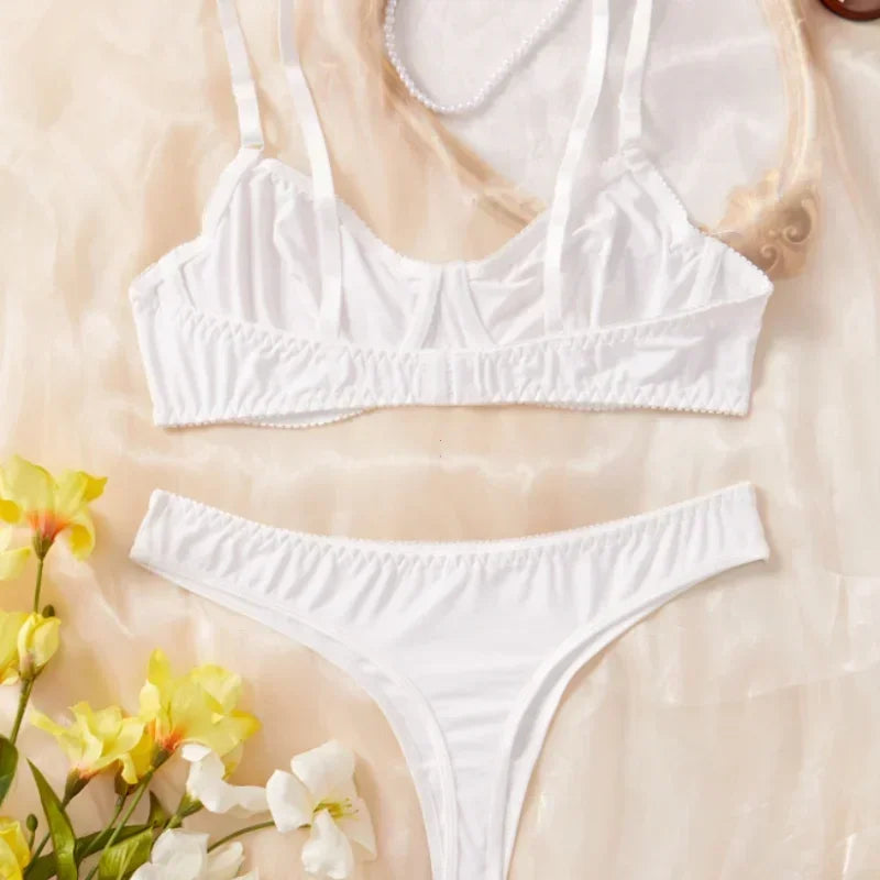 Bra and Panty Set Ladies Smooth Comfortable Thin Underwear Women Sexy Nightwear Inner Solid Sleep Underwear Bra Set Lingerie