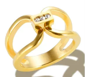 Shiny Crystal High End Non Tarnish Fashion Geometric Open Gold Plated Stainless Steel Rings for Women Wedding Ring Jewelry Gifts