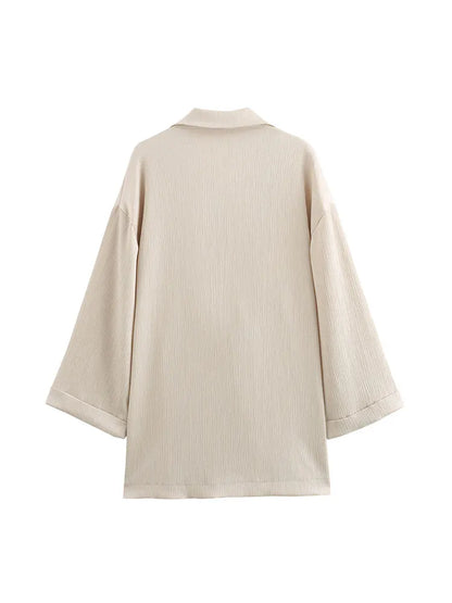 2024 Autumn Women Casual Blazer Coat Pants Set Long Sleeve Double Breasted Blazer + Wide Leg Trousers Lady Office Outfit