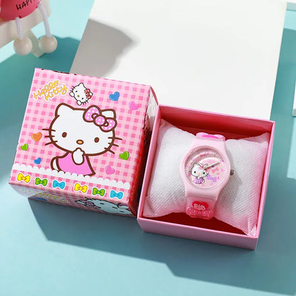 3D Hello Kitty Children Watches with box Cinnamoroll Kuromi Melody Girls Watch Anime Action Figures Model Toys Kid Clock Gift