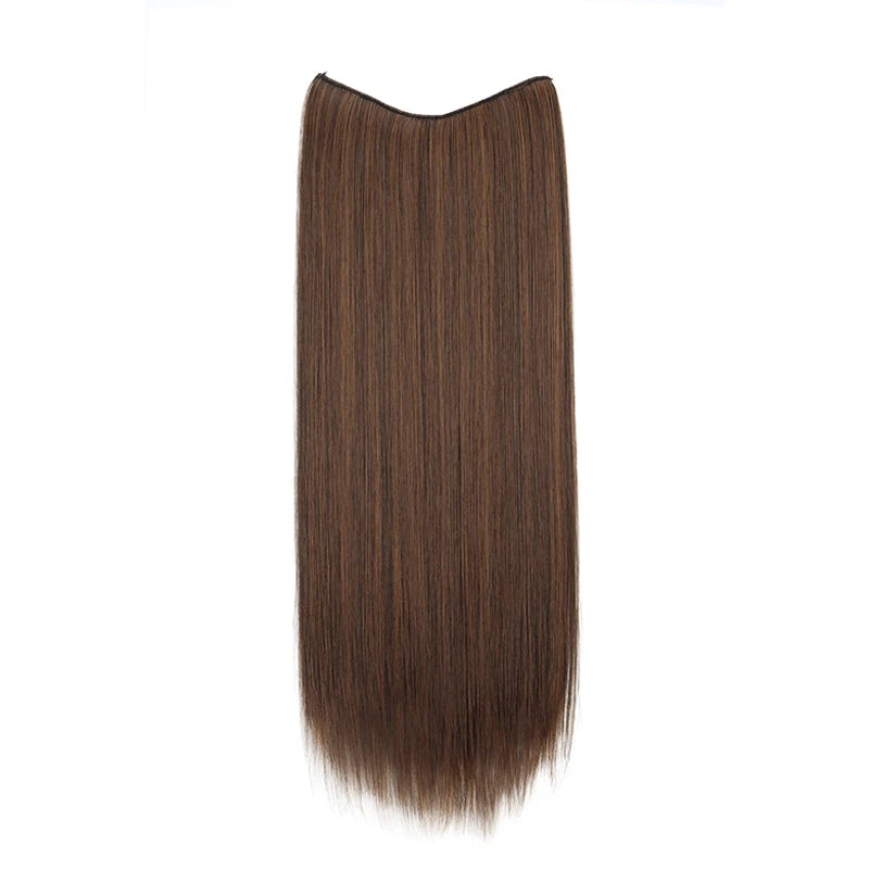 24Inch Synthetic Invisible Hair Extension Fish Line Fake Hairpiece Black Brown Hair Accessorie for Women