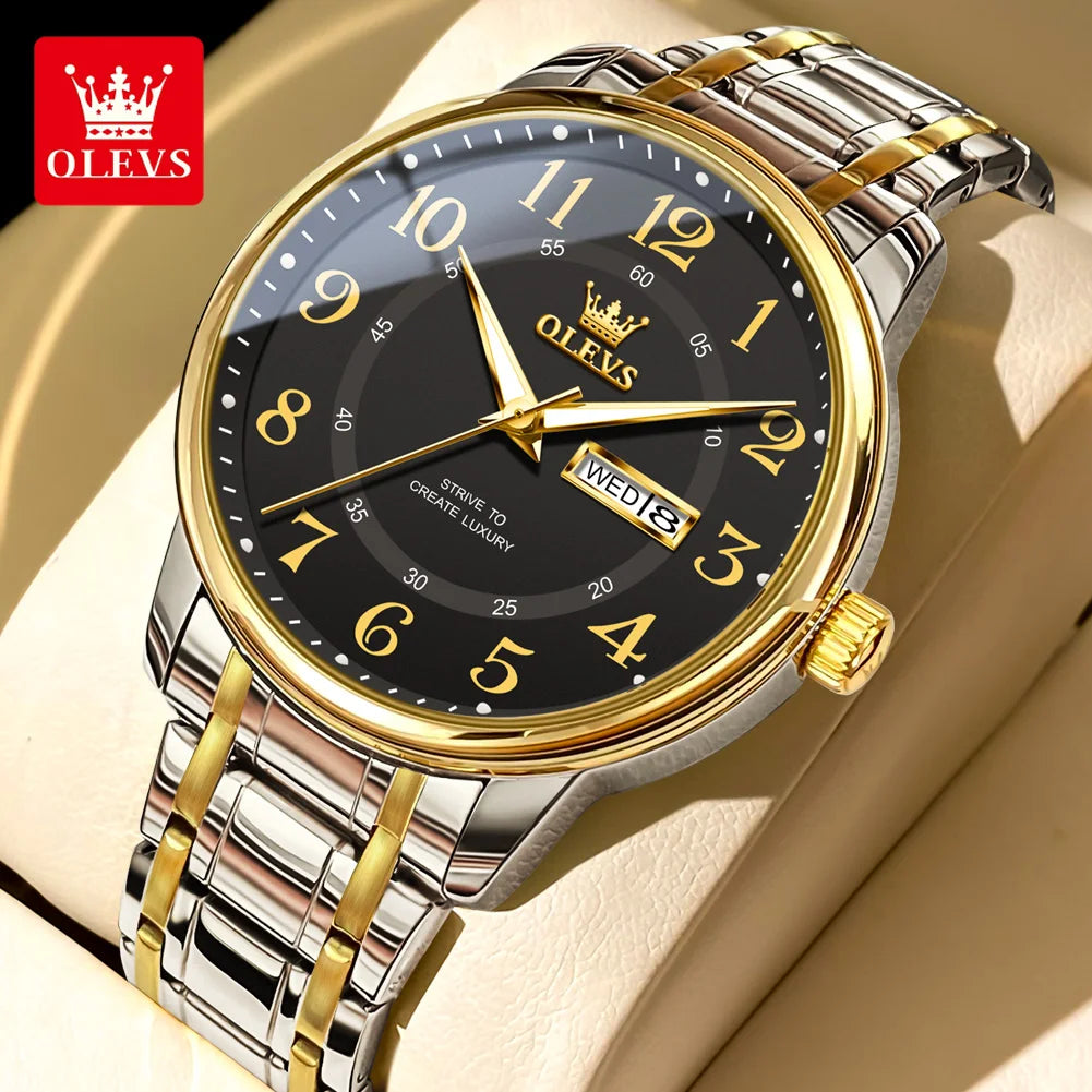 OLEVS 2891 Original Quartz Couple Watch Brand Luxury Double Calendar Waterproof Date Clock His and Her Watch Gift Couple Watch