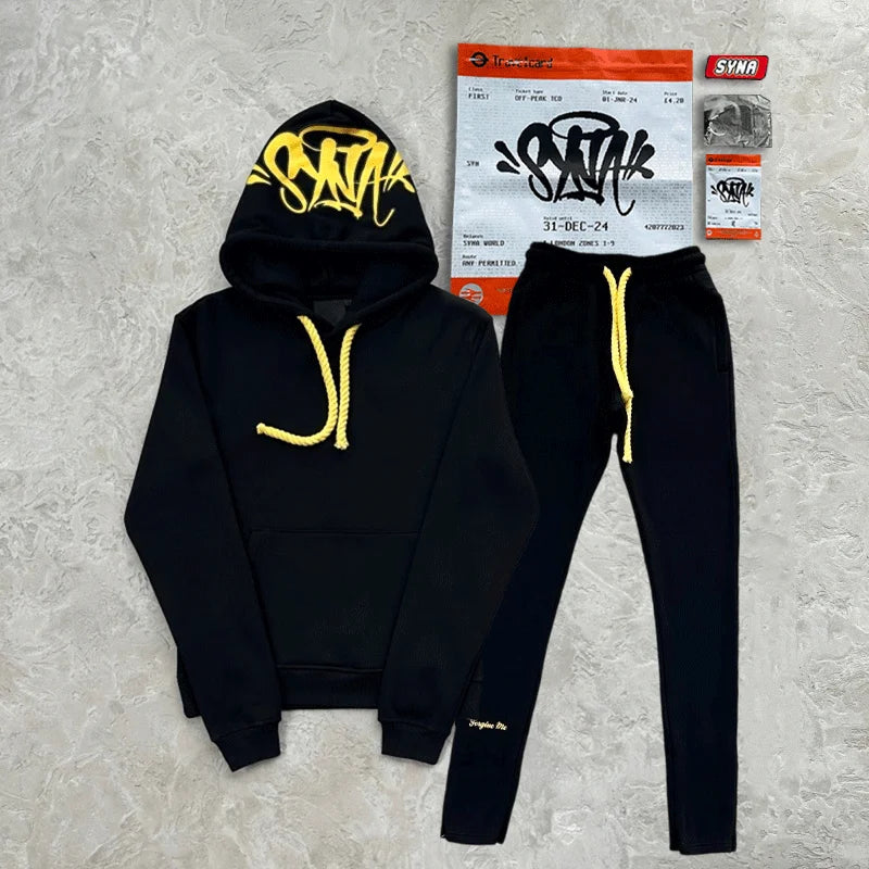 Sy Fashion Street Casual Tracksuits Tops Long Pants Set Winter Cotton Hip Hop Men Women Unisex Hooded Sweatshirt Sports Trousers