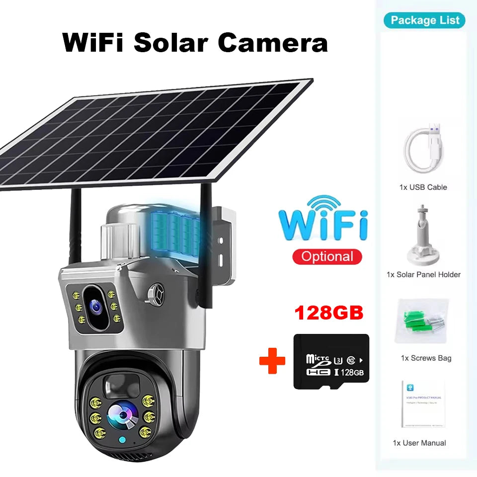 V380 Pro WiFi Solar Camera 4G Dual Lenses Outdoor 8MP Low Power Battery IP Camera PIR Night Vision 4K CCTV Security Protection