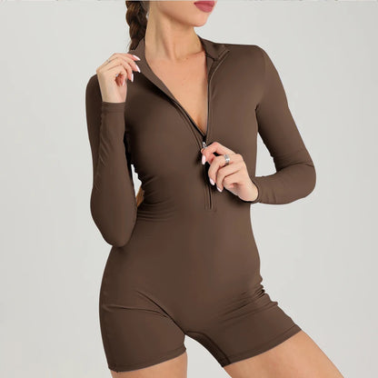 Women's Fitness Short Jumpsuits Long Sleeve Training Overalls One-Piece Sporty Suits Workout Romper Gym Clothing Woman Tracksuit