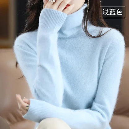 WinvyNee Women Clothing Mink Cashmere Sweater Half High Collar Solid Tops Outerwears 2024 Knitted Oversized Pullover A1248005