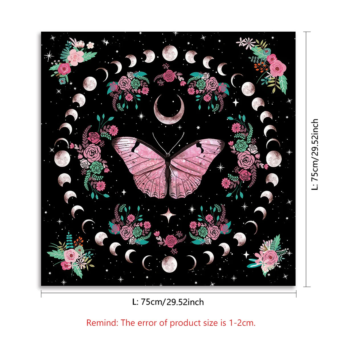 Pink Butterfly Moon Phase Floral Tarot Card Tablecloth  Altar Cloth Witchcraft Astrology Oracle Divination Cloth Home Decor